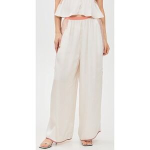 Free People Anywhere With You Lounge Pajama Set Cream Lace Wide Leg Pants Size L